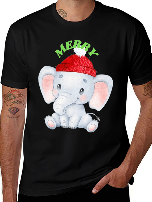 Cute Elephant Merry Christmas Graphic Tee