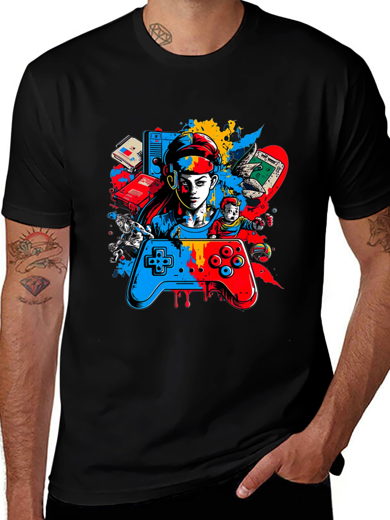 Gamer Graphic Black T-Shirt - Retro Video Game Style