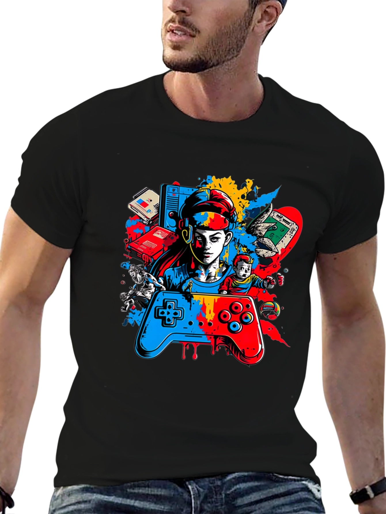 Gamer Graphic Black T-Shirt - Retro Video Game Style