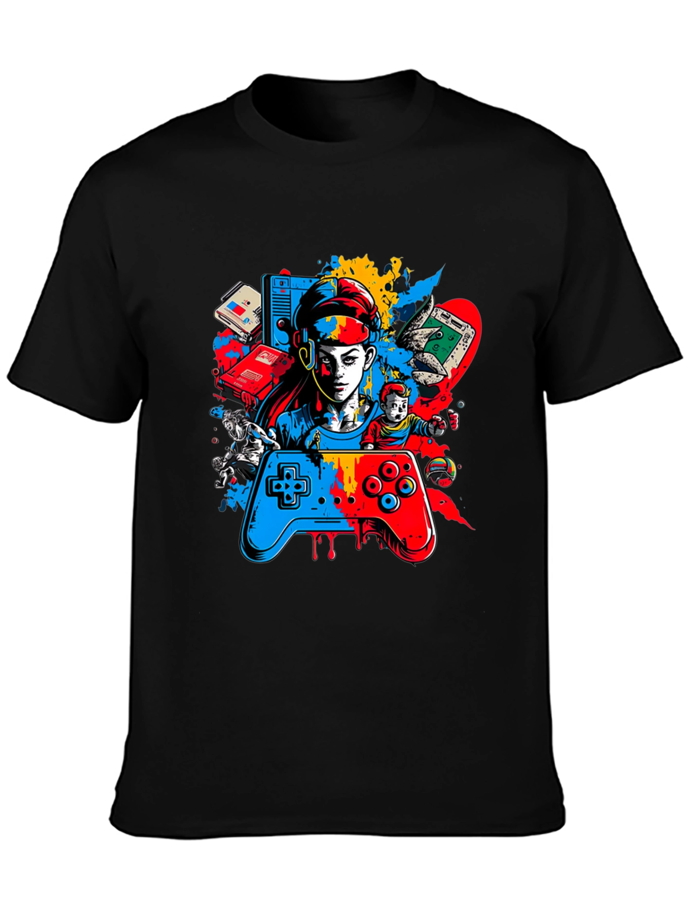 Gamer Graphic Black T-Shirt - Retro Video Game Style