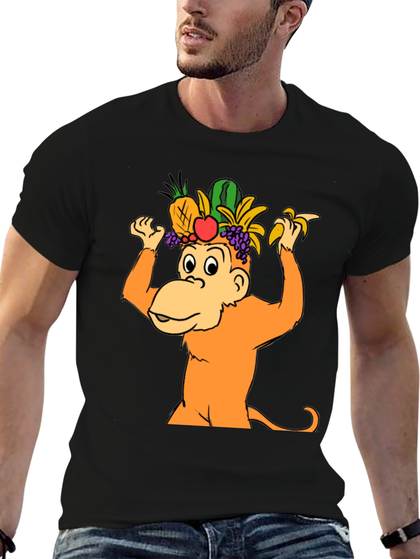 Funny Monkey Fruit Hat T-Shirt