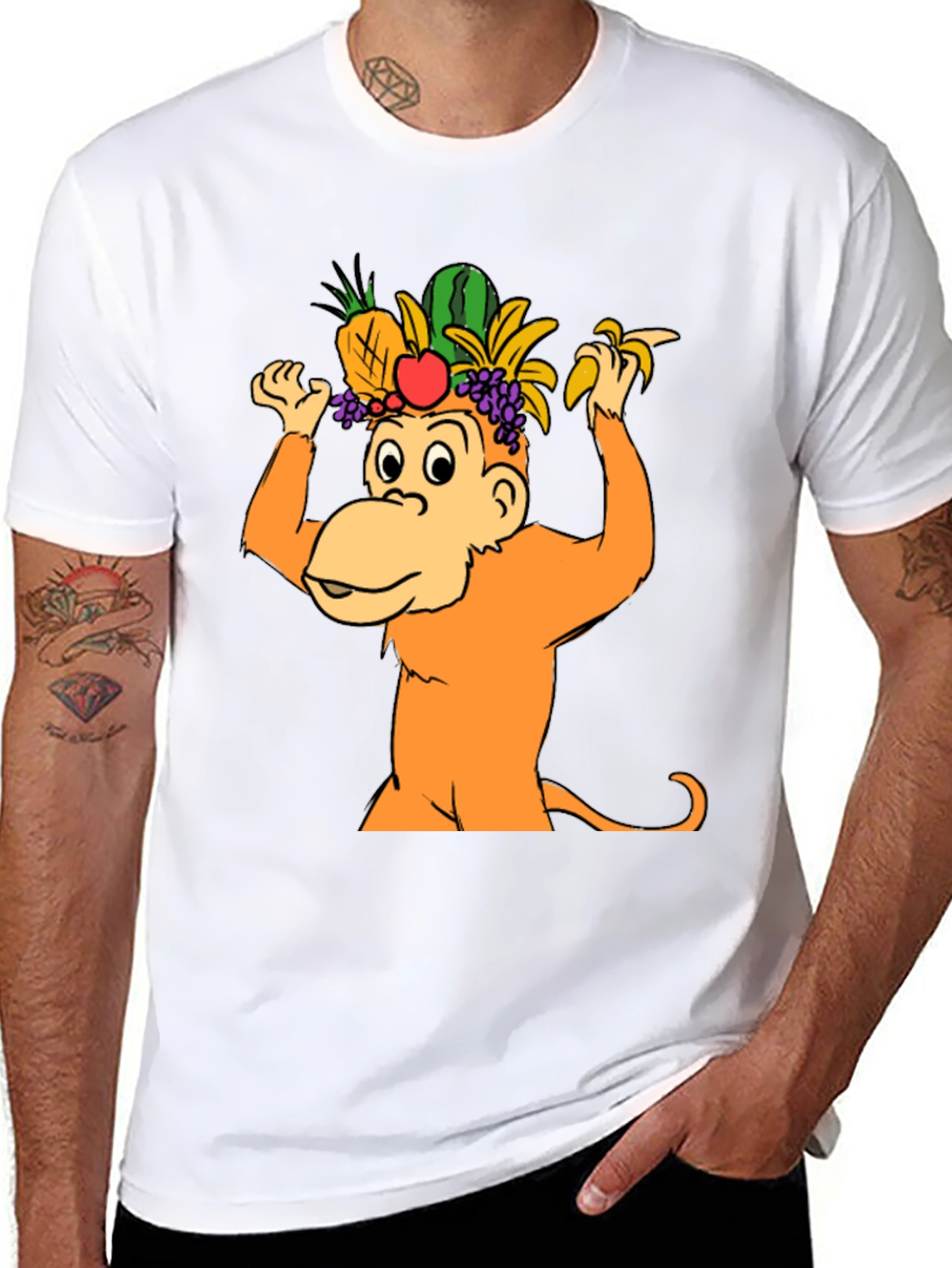 Funny Monkey Fruit Hat T-Shirt