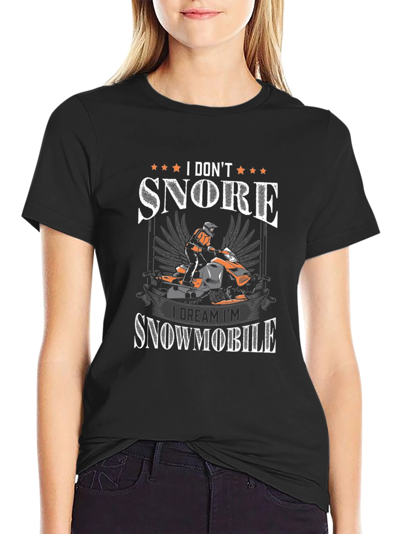 I Dont Snore I Dream Snowmobile Black T-Shirt