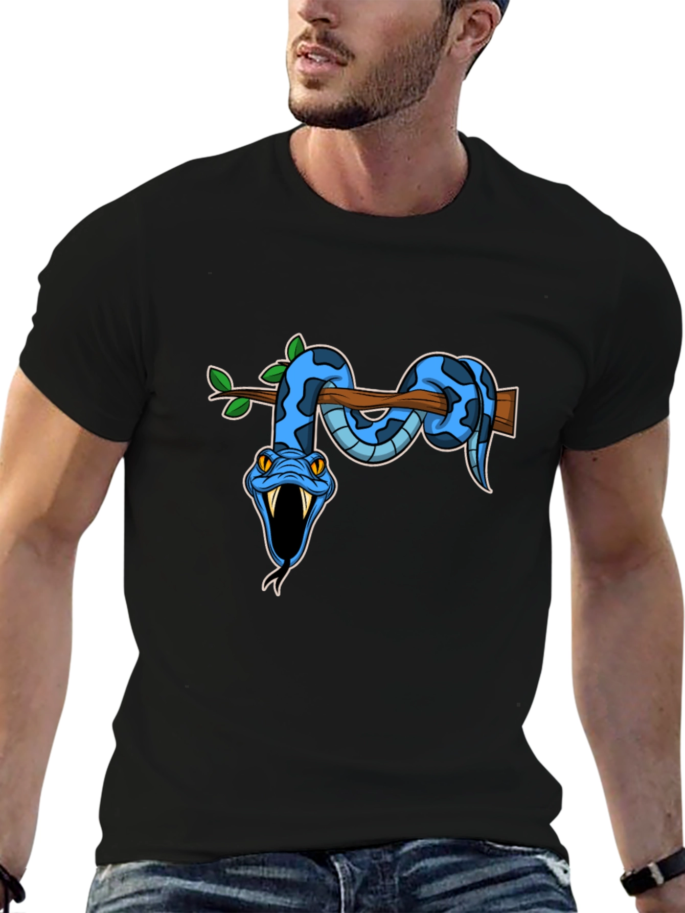 Snake on Branch Graphic Tee - Mens Black T-Shirt