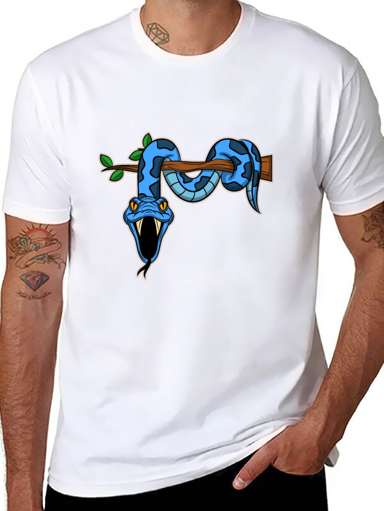 Snake on Branch Graphic Tee - Mens Black T-Shirt