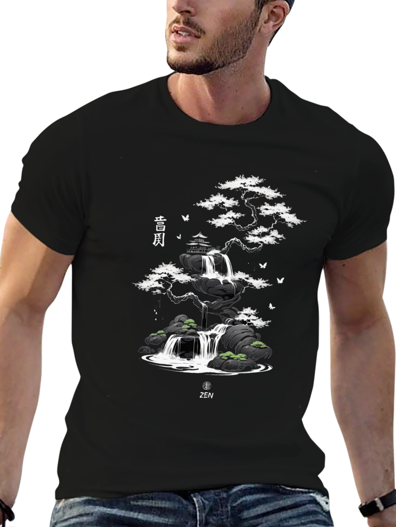 Zen Garden Waterfall Graphic T-Shirt