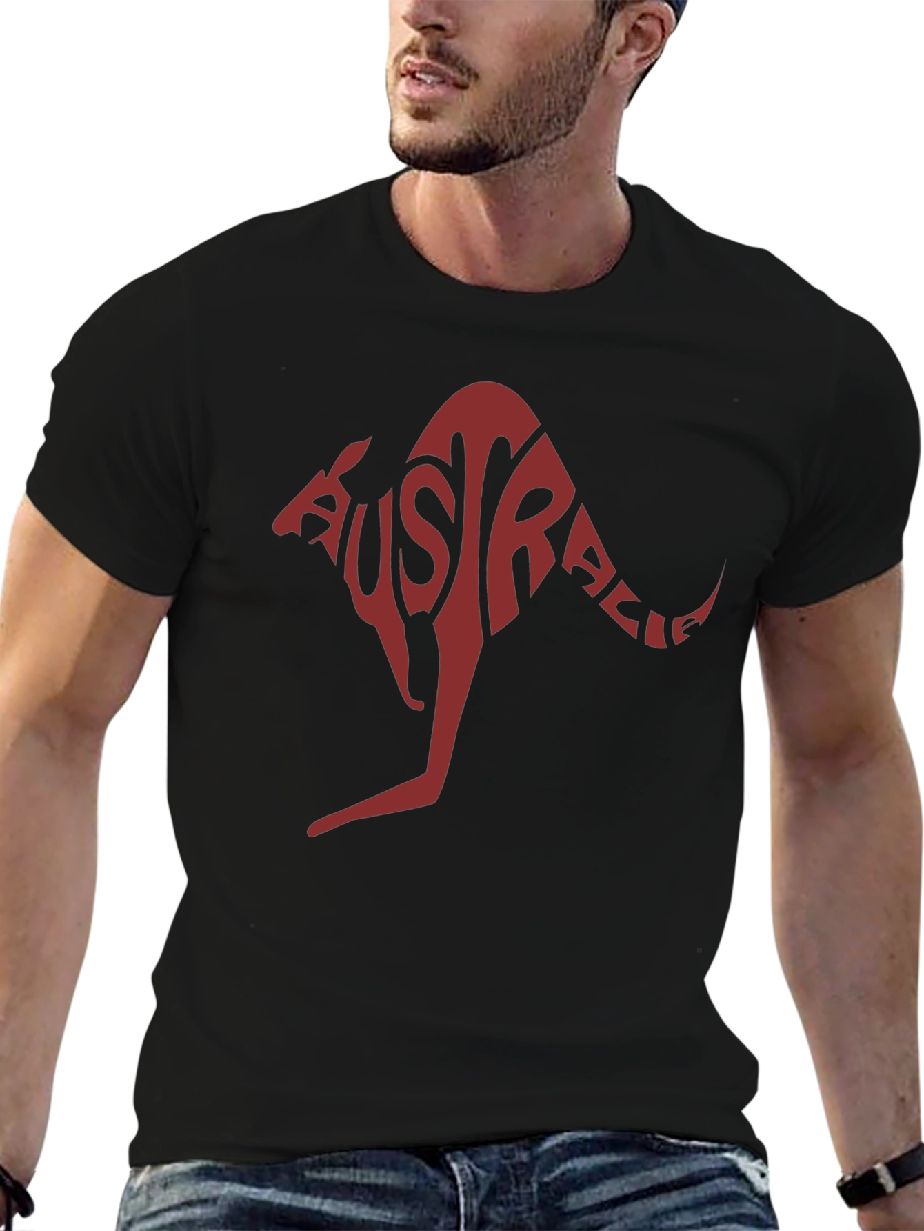 Australia Kangaroo Graphic Tee - Black Cotton T-Shirt