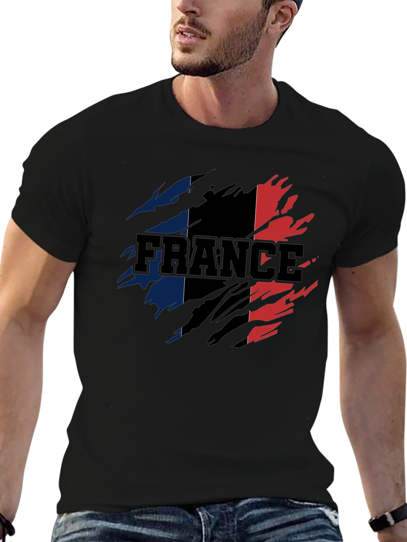France Flag Ripped T-Shirt - Distressed Patriotic Tee