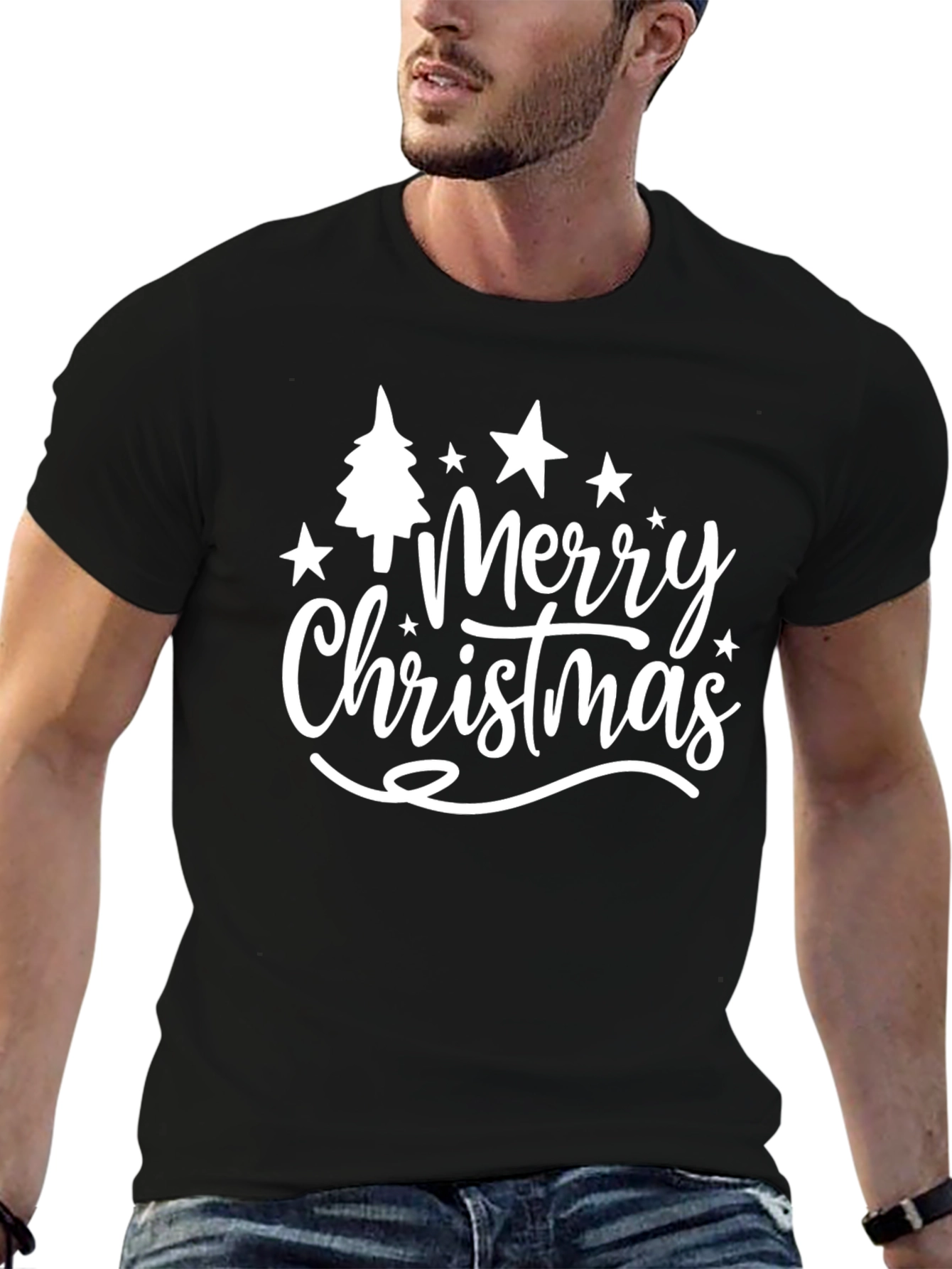 Merry Christmas Black Graphic T-Shirt
