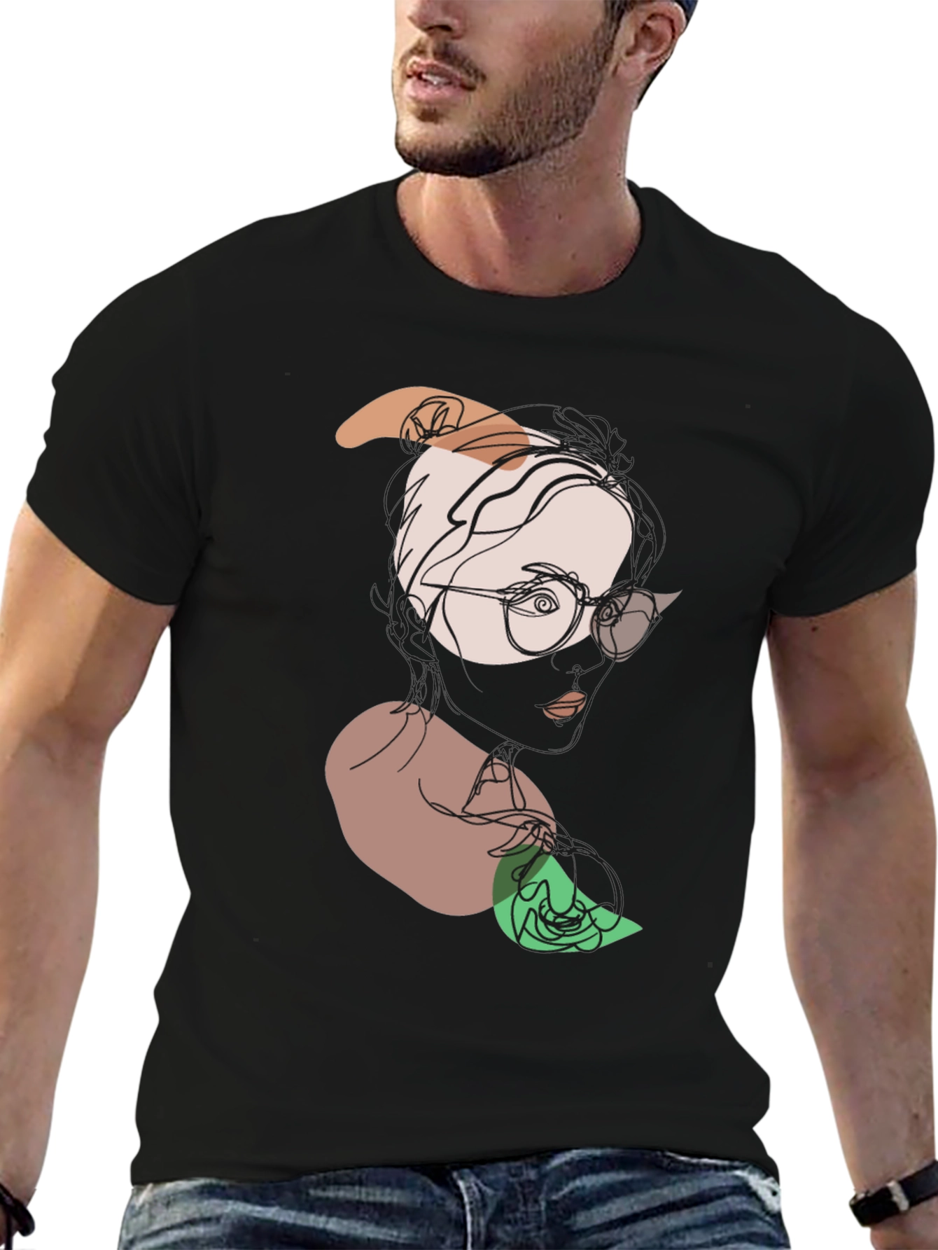 Abstract Face Graphic Tee - Modern Line Art T-Shirt