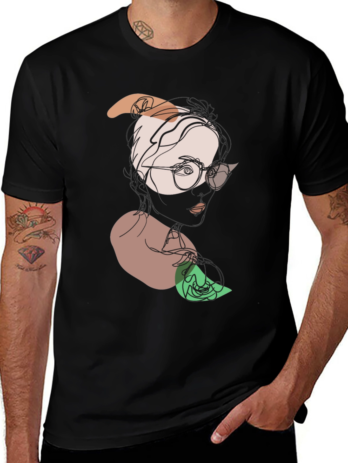 Abstract Face Graphic Tee - Modern Line Art T-Shirt