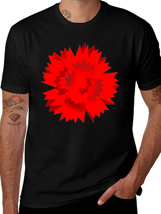 Bold Red Geometric Burst Graphic Print Black T-Shirt
