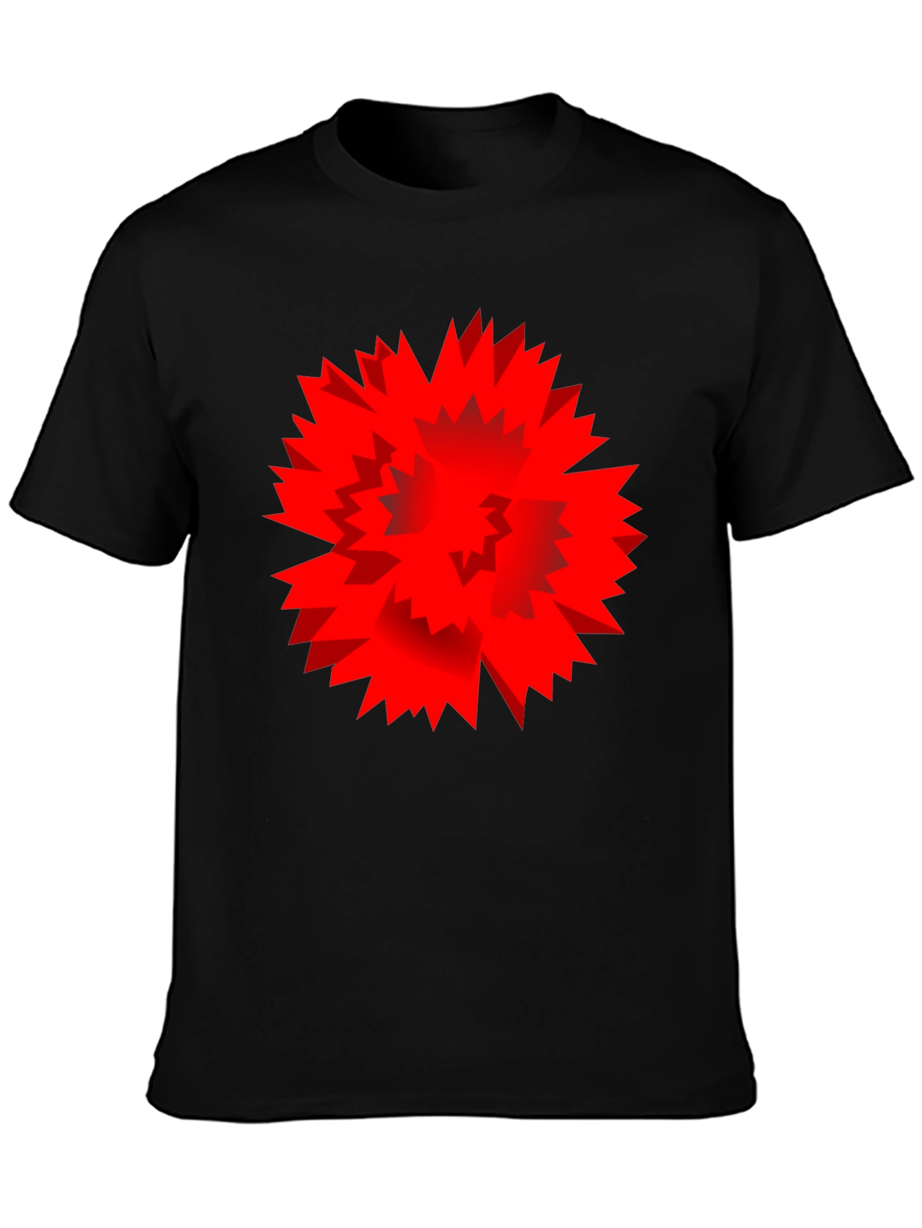 Bold Red Geometric Burst Graphic Print Black T-Shirt