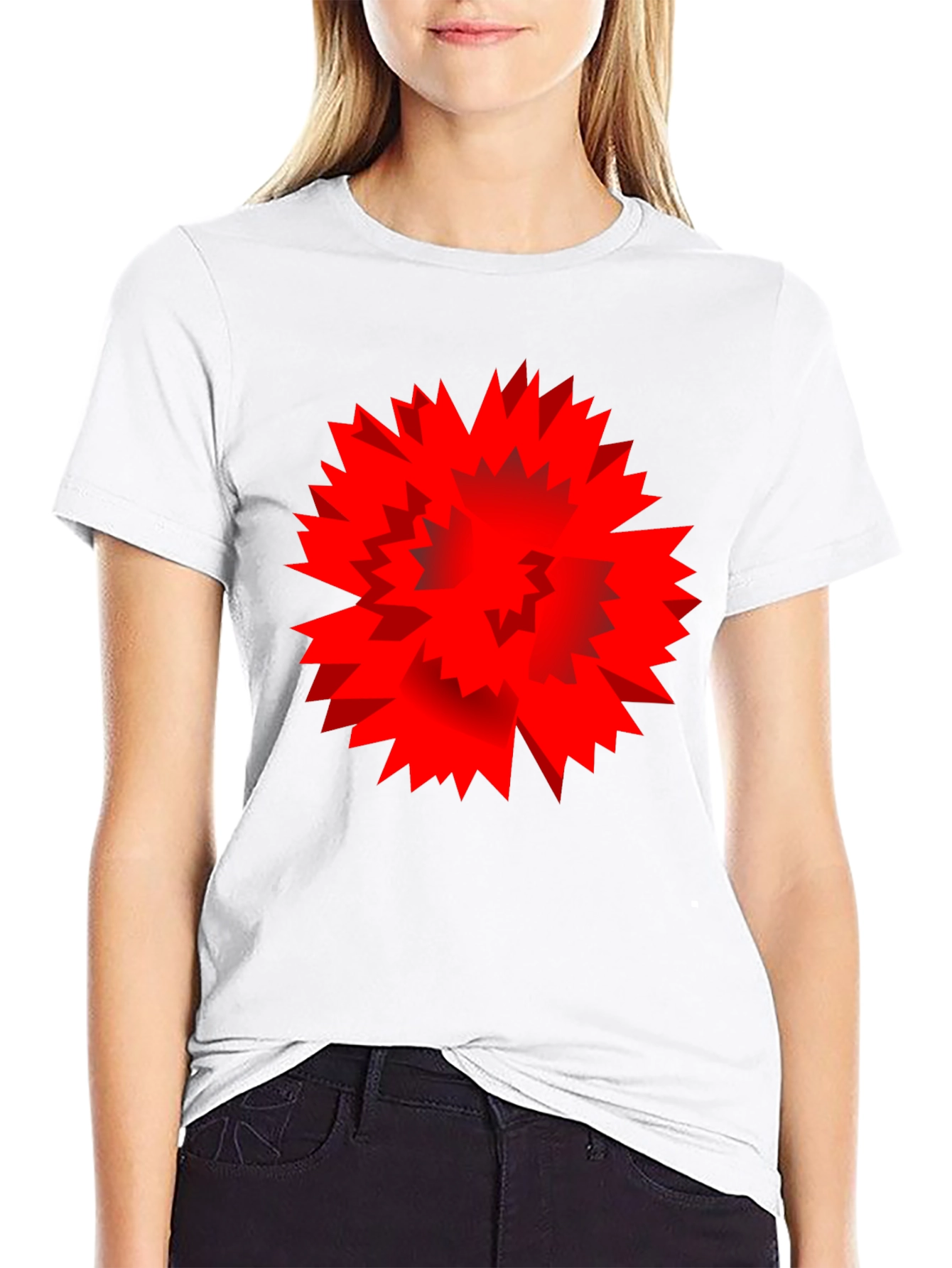 Bold Red Geometric Burst Graphic Print Black T-Shirt