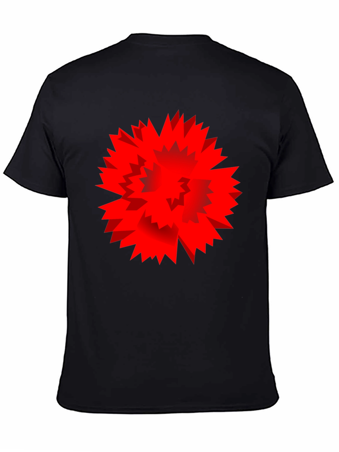 Bold Red Geometric Burst Graphic Print Black T-Shirt