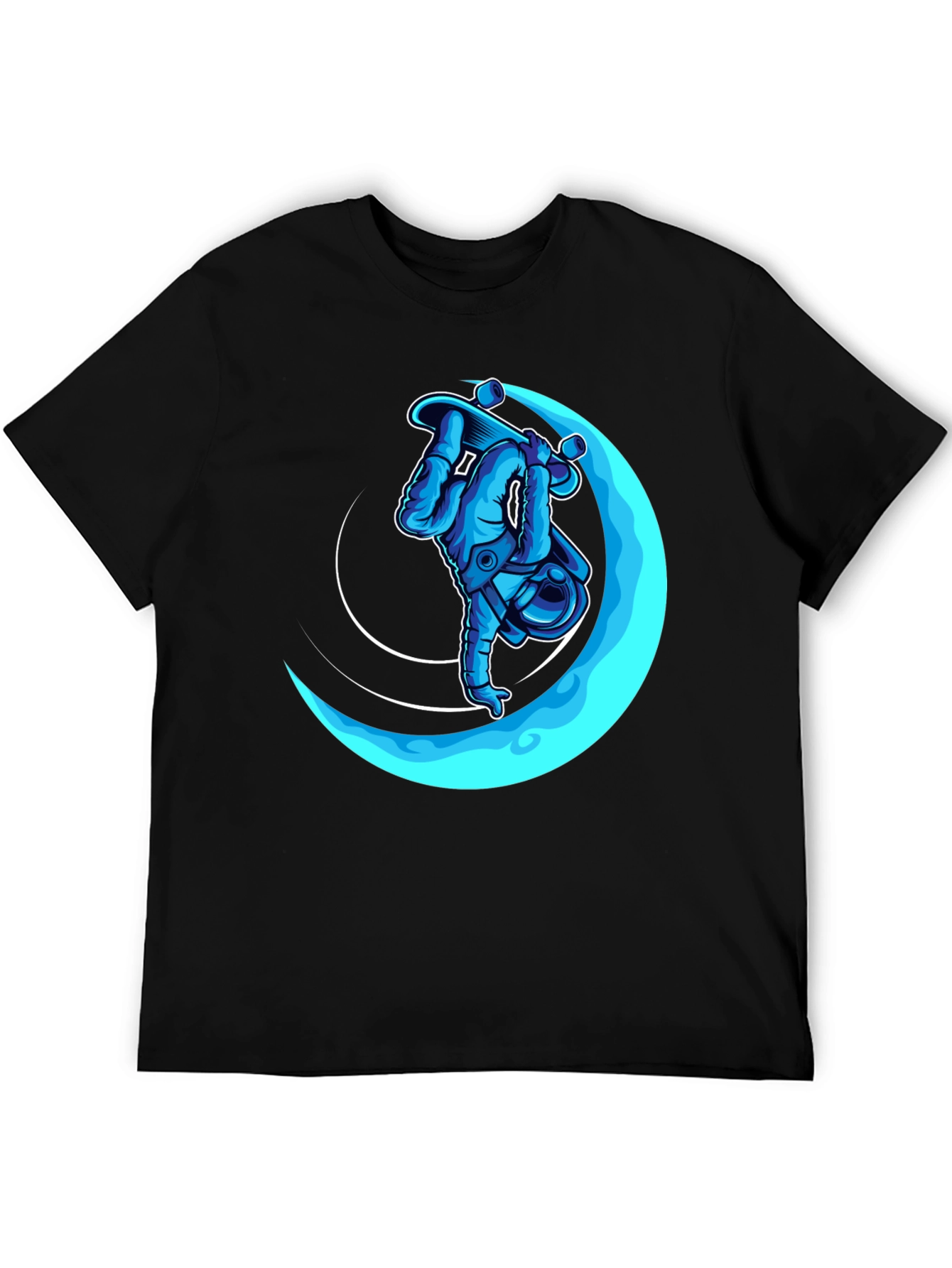 Astronaut Skateboarder Black Graphic T-Shirt