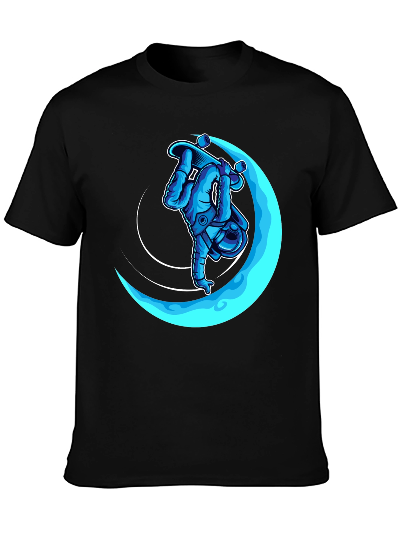 Astronaut Skateboarder Black Graphic T-Shirt