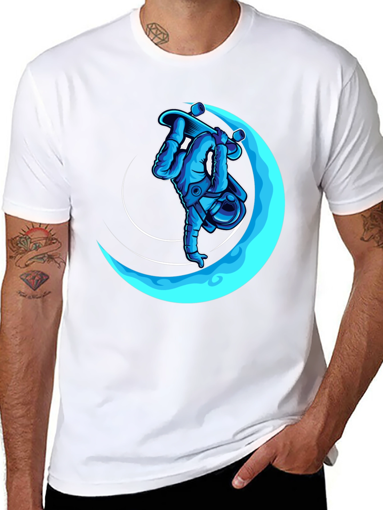 Astronaut Skateboarder Black Graphic T-Shirt