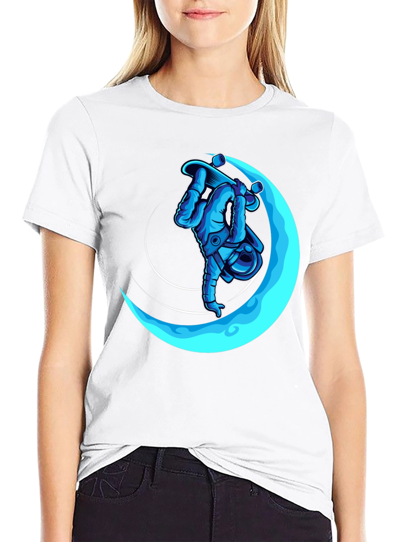 Astronaut Skateboarder Black Graphic T-Shirt
