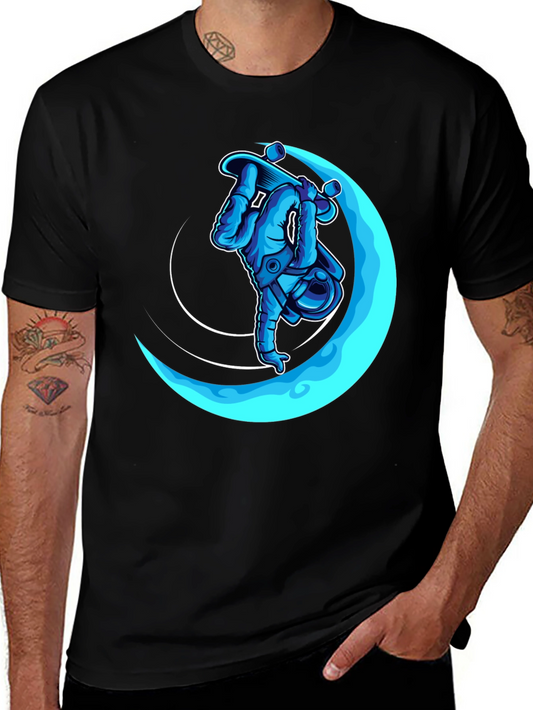Astronaut Skateboarder Black Graphic T-Shirt