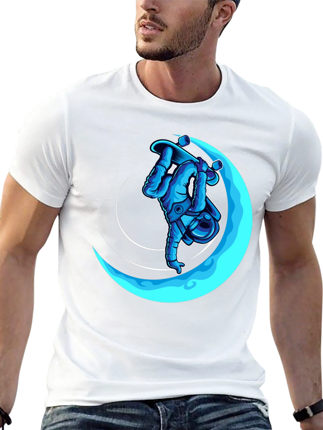 Astronaut Skateboarder Black Graphic T-Shirt