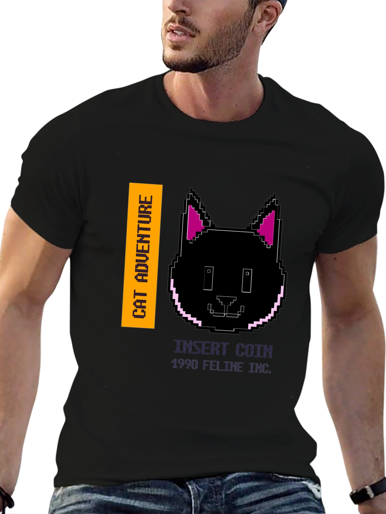 Cat Adventure Black Graphic Tee