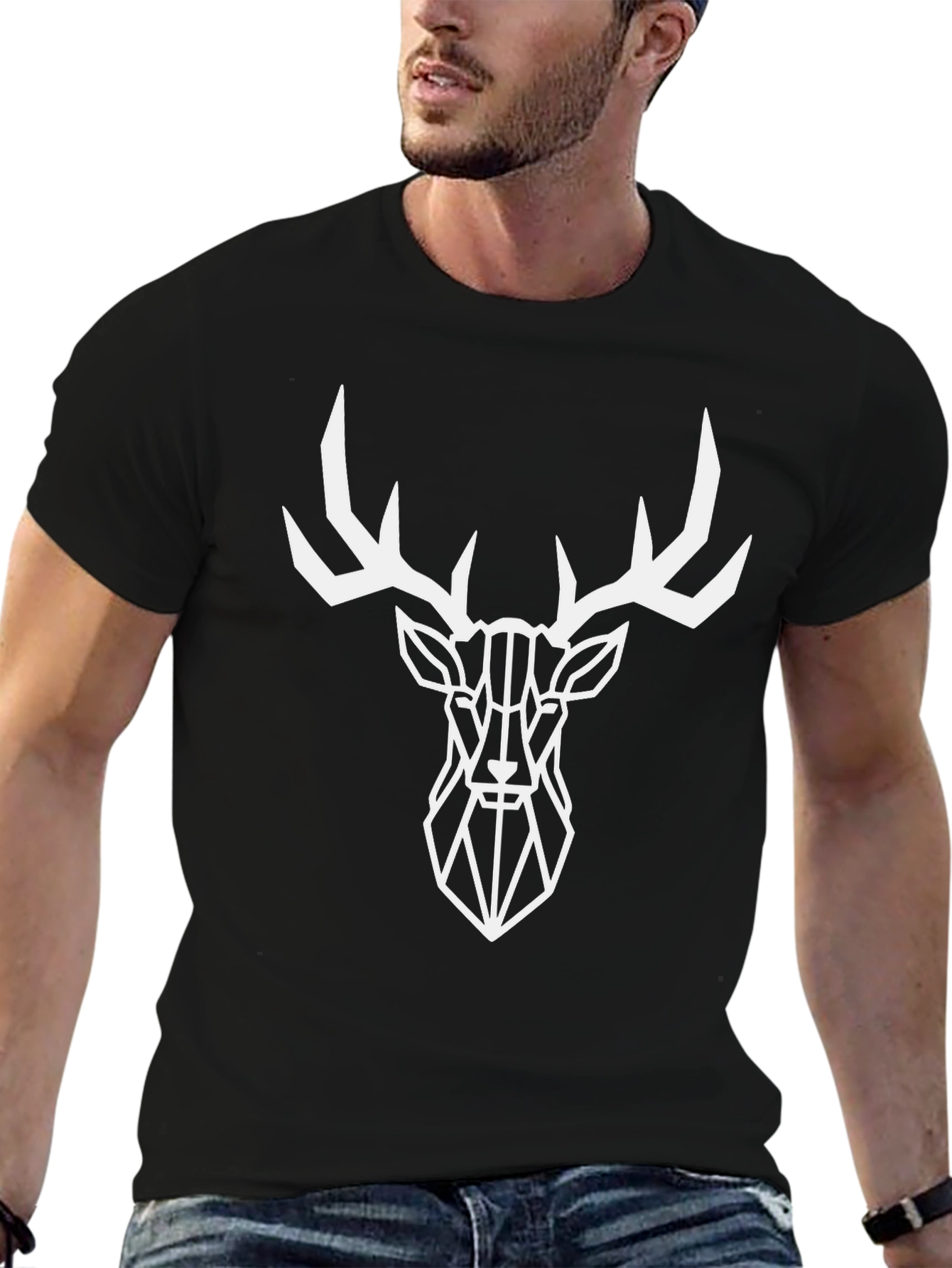 Geometric Deer Graphic Tee - Modern Style