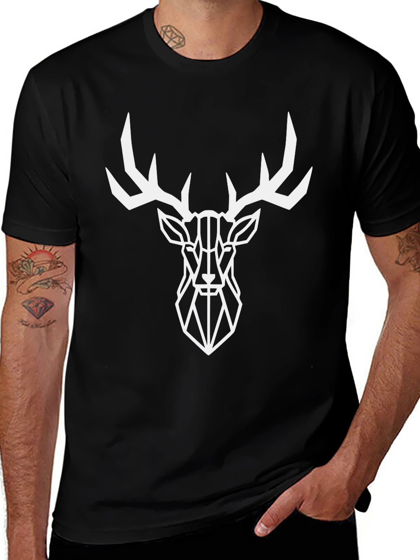 Geometric Deer Graphic Tee - Modern Style