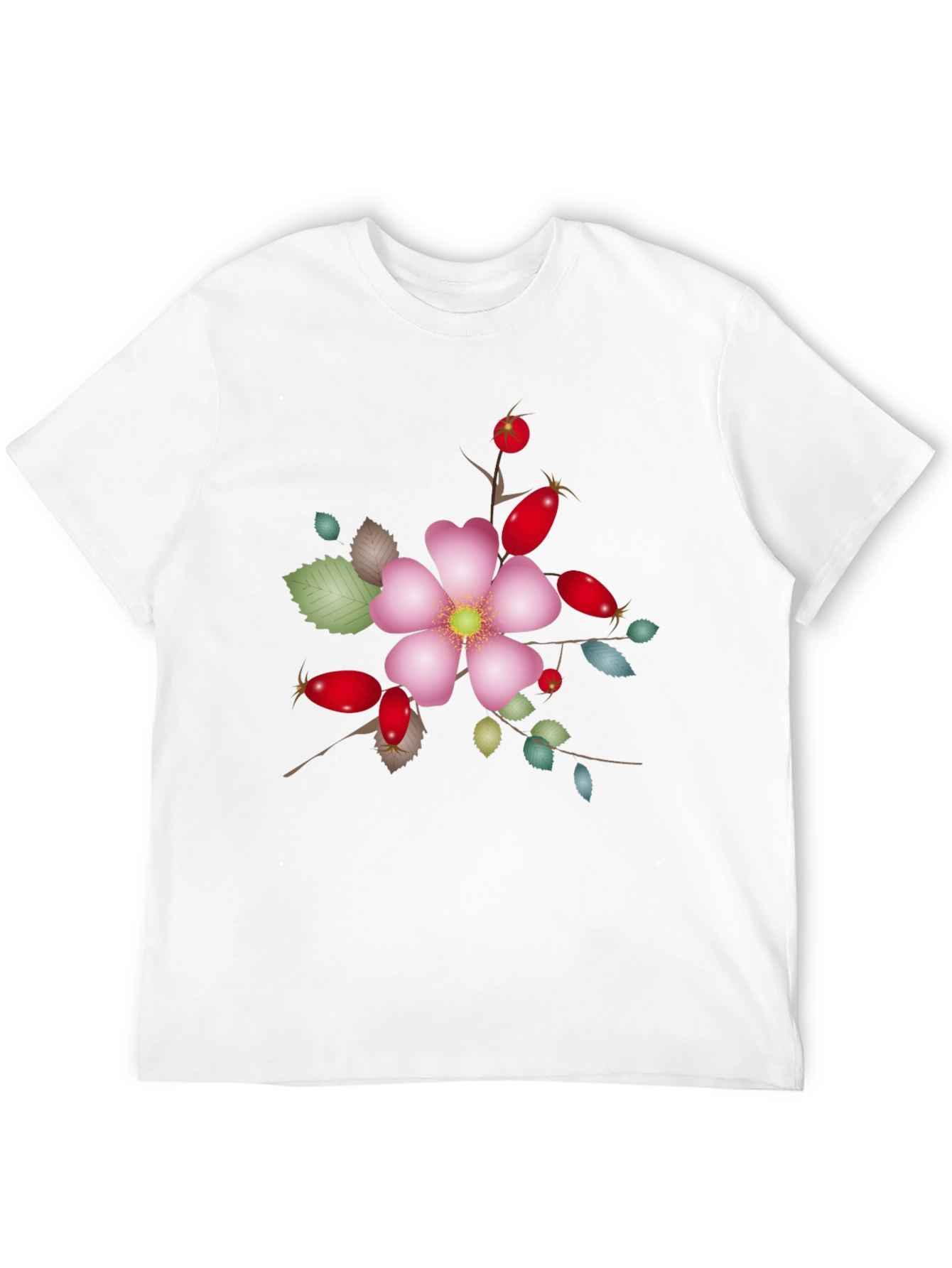Floral Rose Hip Graphic Tee - Unique Design