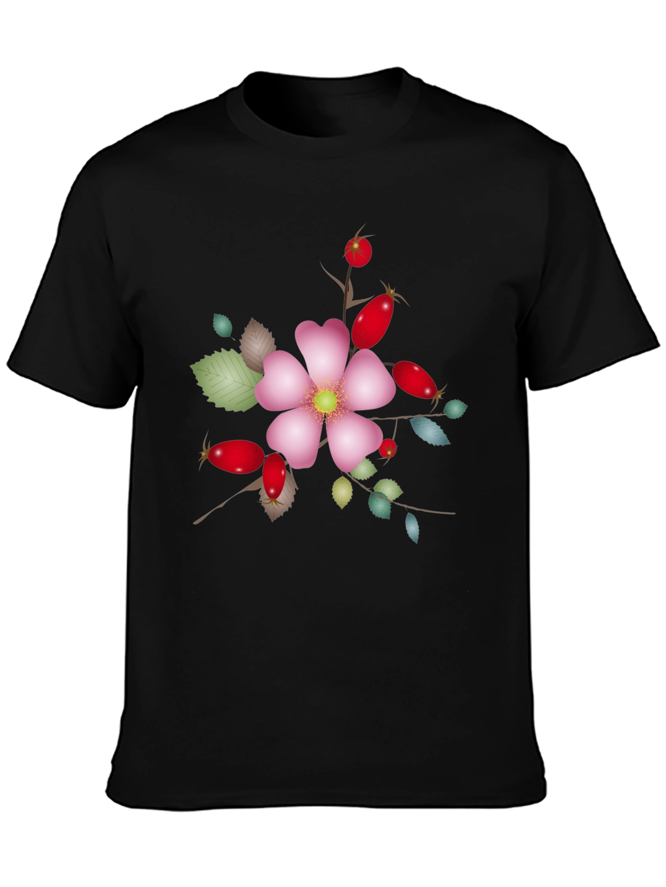 Floral Rose Hip Graphic Tee - Unique Design