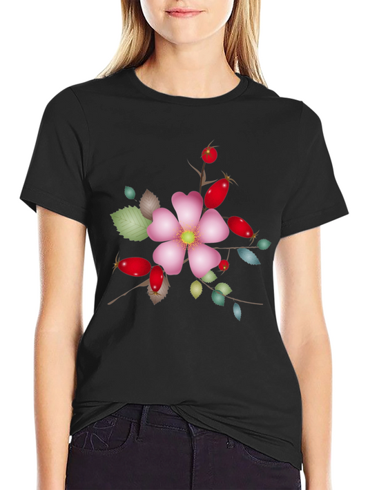 Floral Rose Hip Graphic Tee - Unique Design