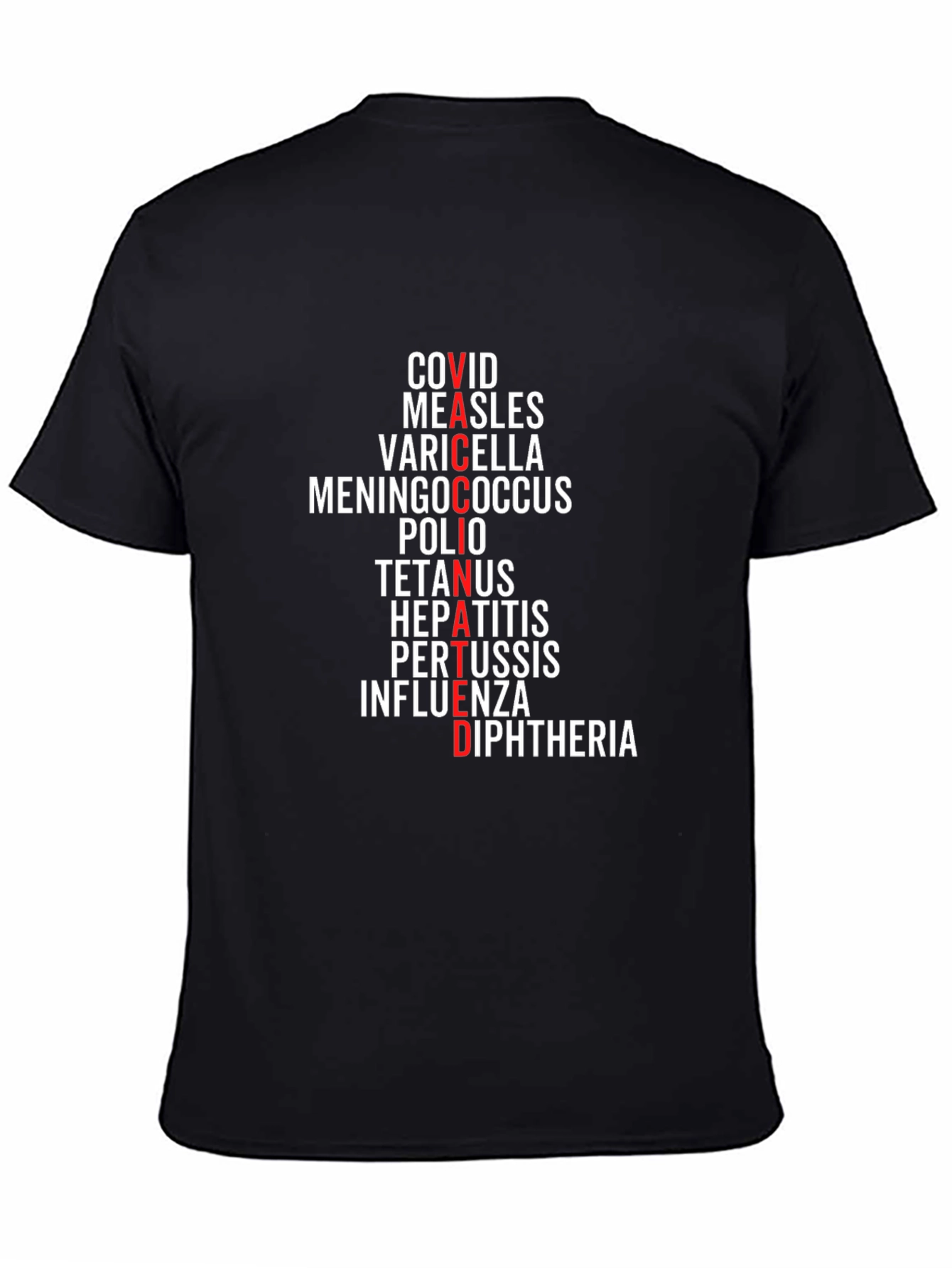 Vaccinated Diseases T-Shirt - Black Crew Neck Tee