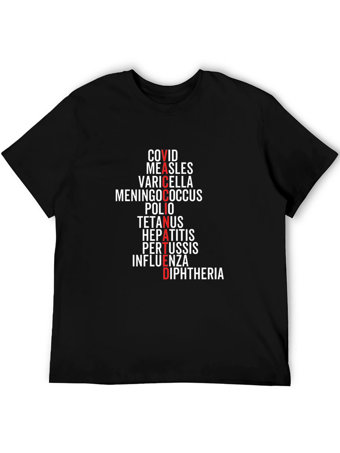Vaccinated Diseases T-Shirt - Black Crew Neck Tee