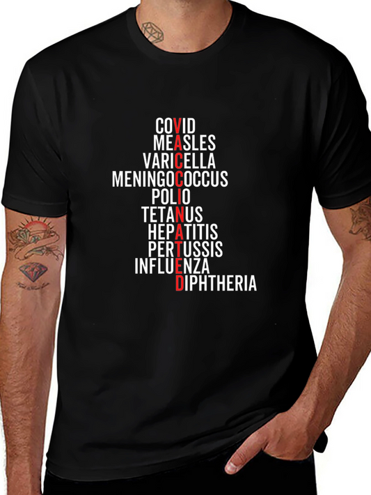 Vaccinated Diseases T-Shirt - Black Crew Neck Tee