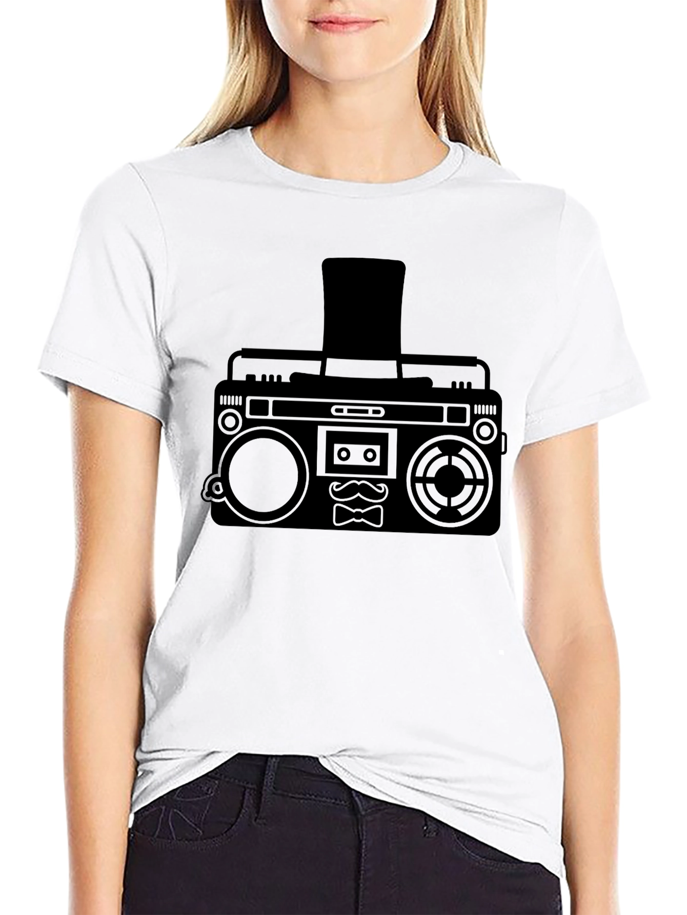 Retro Boombox Top Hat Mustache T-Shirt
