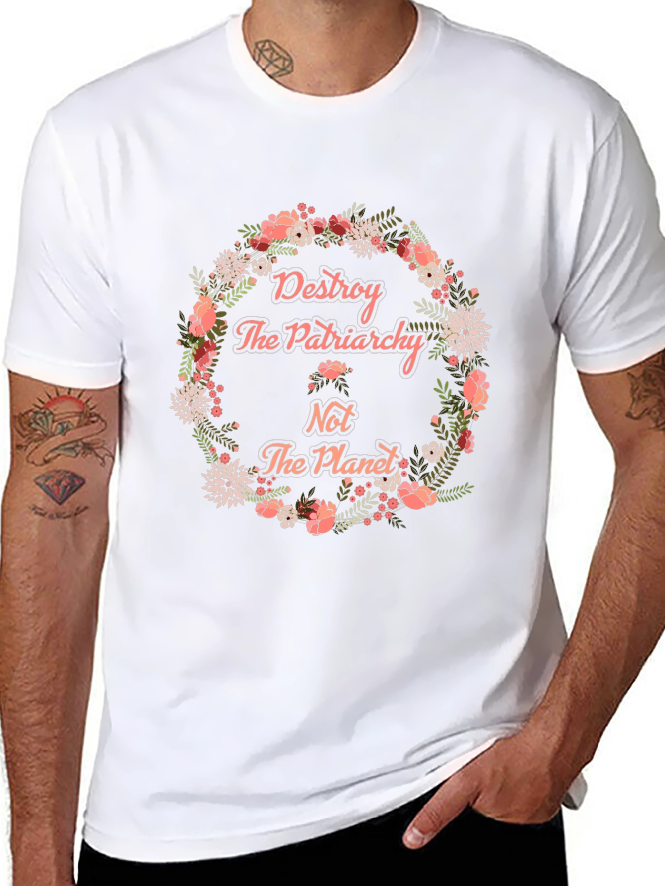 Feminist Floral Graphic Tee: Destroy Patriarchy