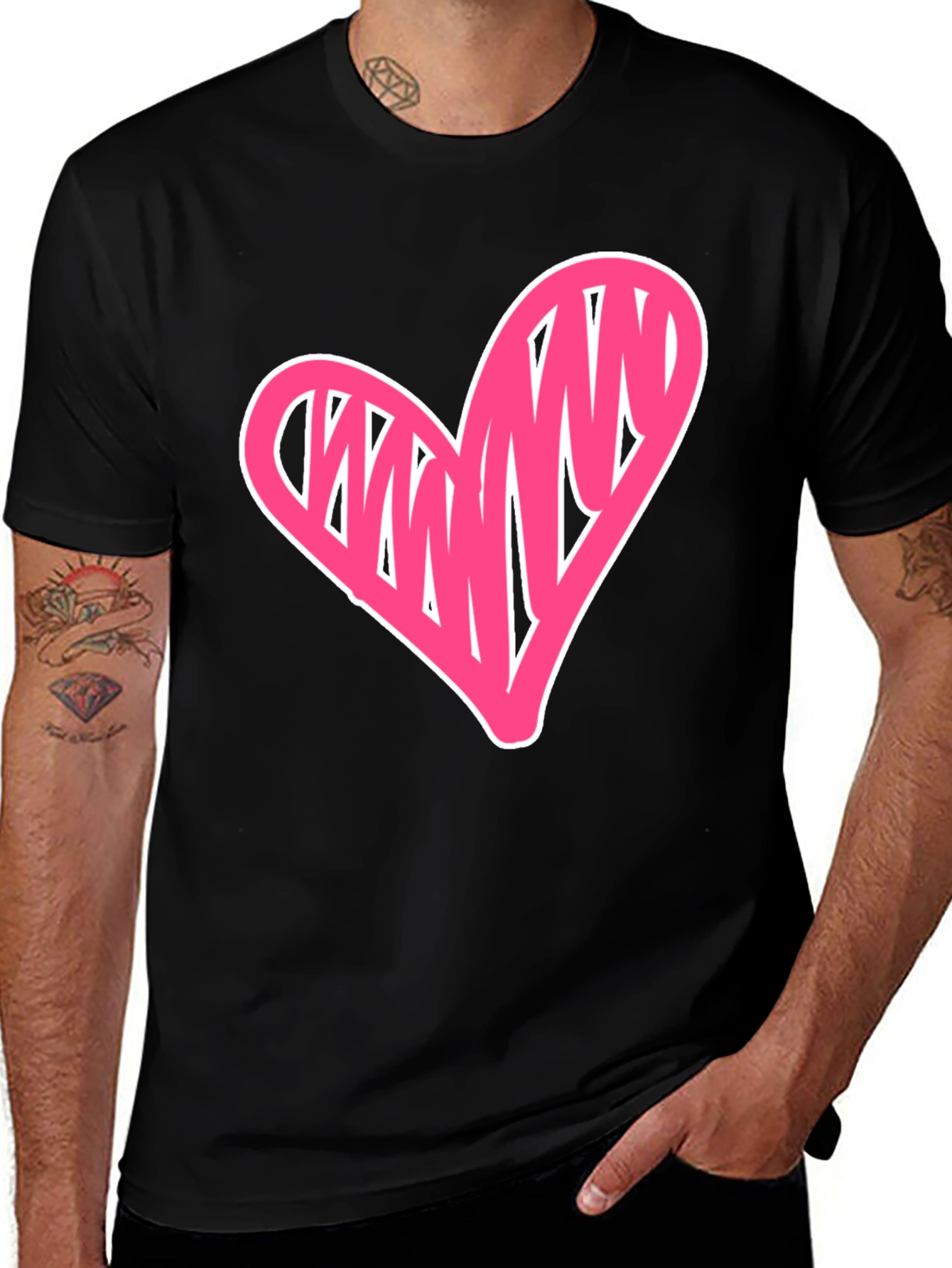 Heart Scribble Graphic Tee - Casual Black T-Shirt