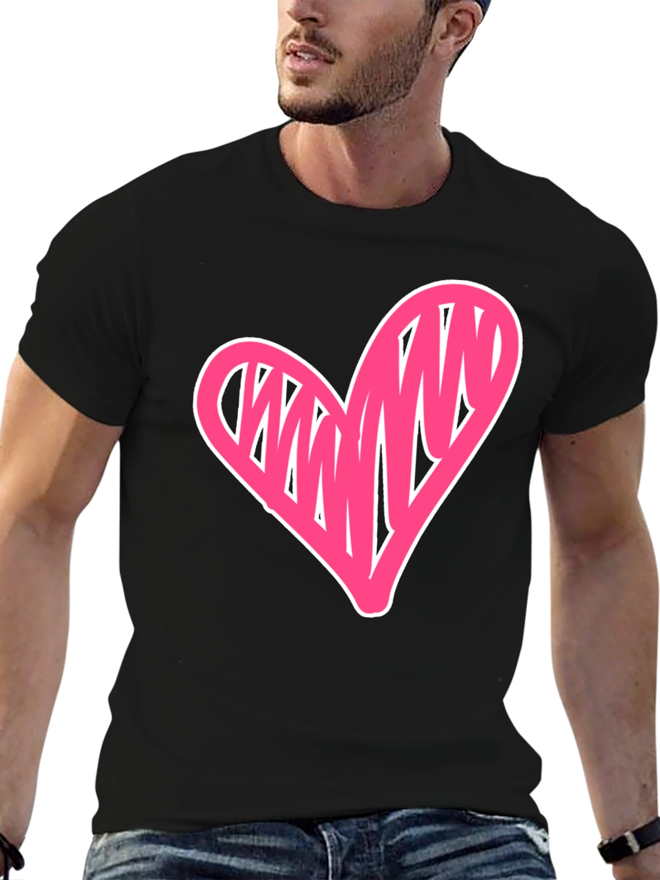 Heart Scribble Graphic Tee - Casual Black T-Shirt