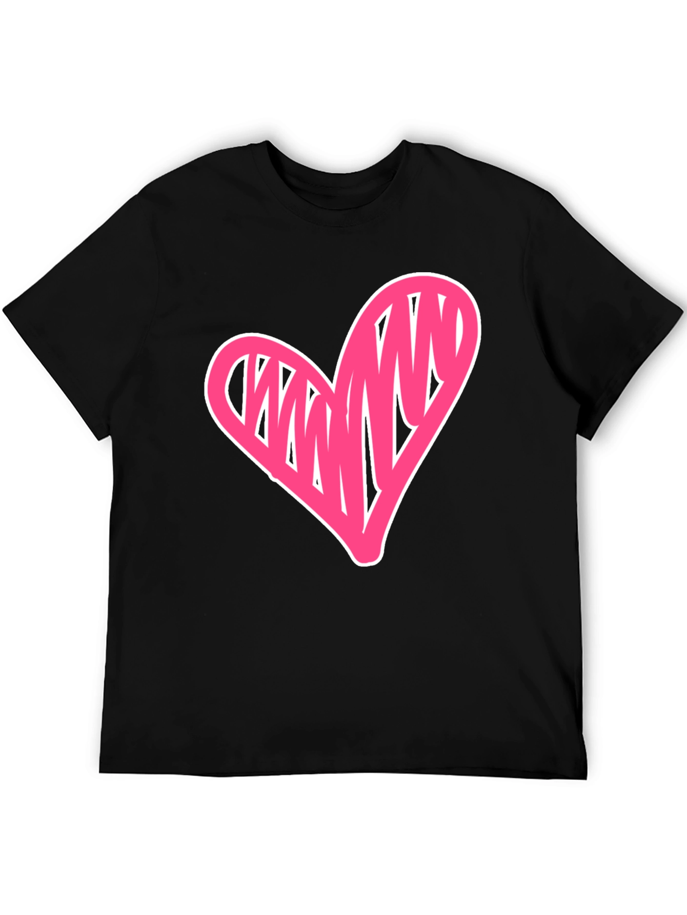 Heart Scribble Graphic Tee - Casual Black T-Shirt