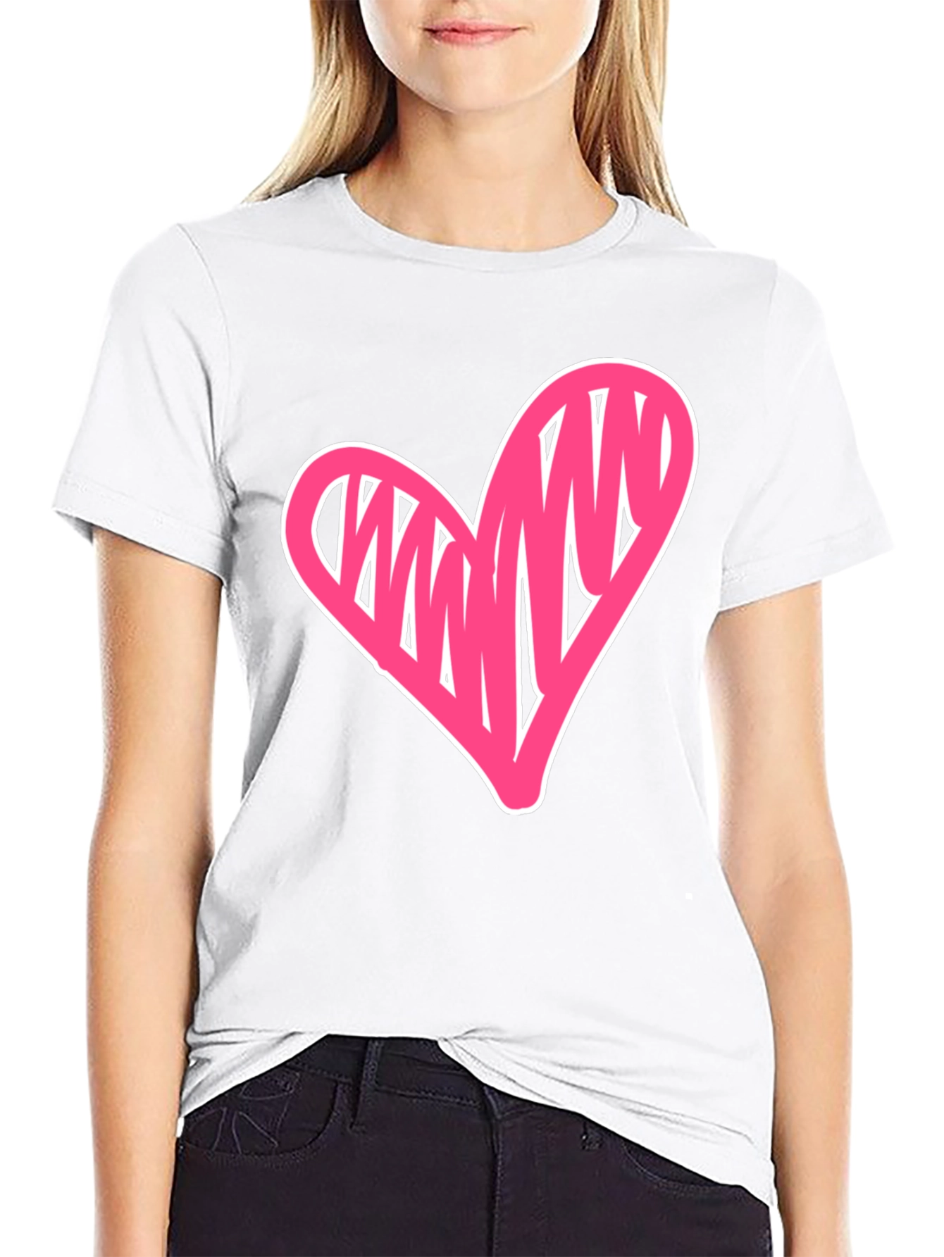 Heart Scribble Graphic Tee - Casual Black T-Shirt
