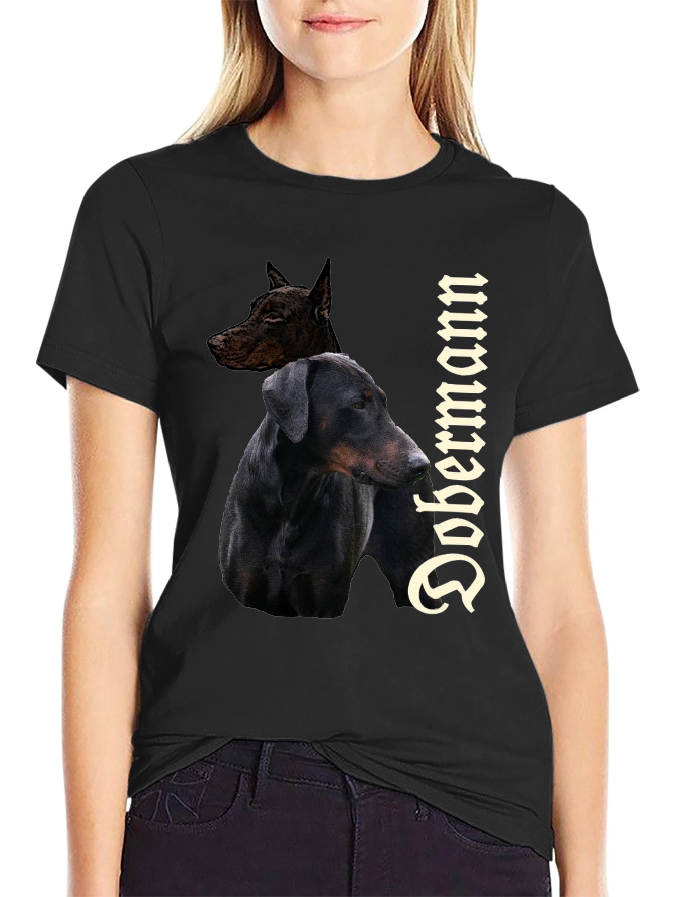 Dobermann Dog Graphic Tee - Stylish Black T-Shirt