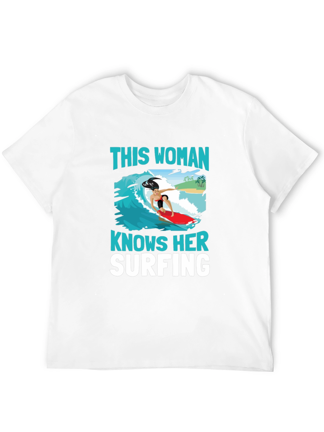 Woman Surfing Graphic Tee - Black Cotton T-Shirt