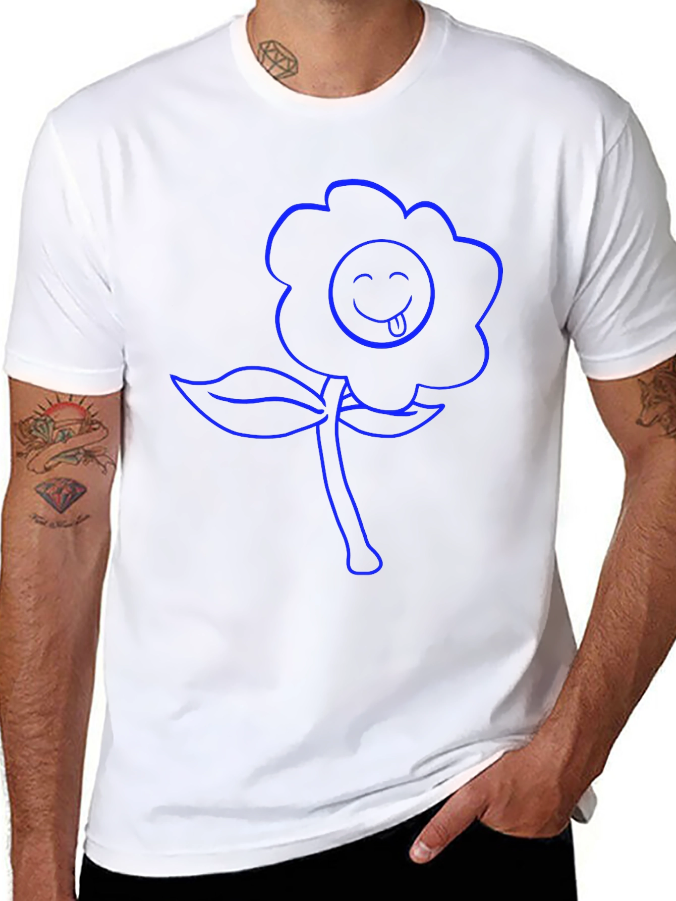 Blue Flower Emoji Graphic T-Shirt