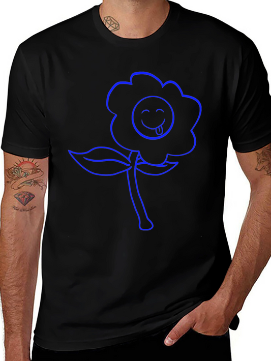 Blue Flower Emoji Graphic T-Shirt