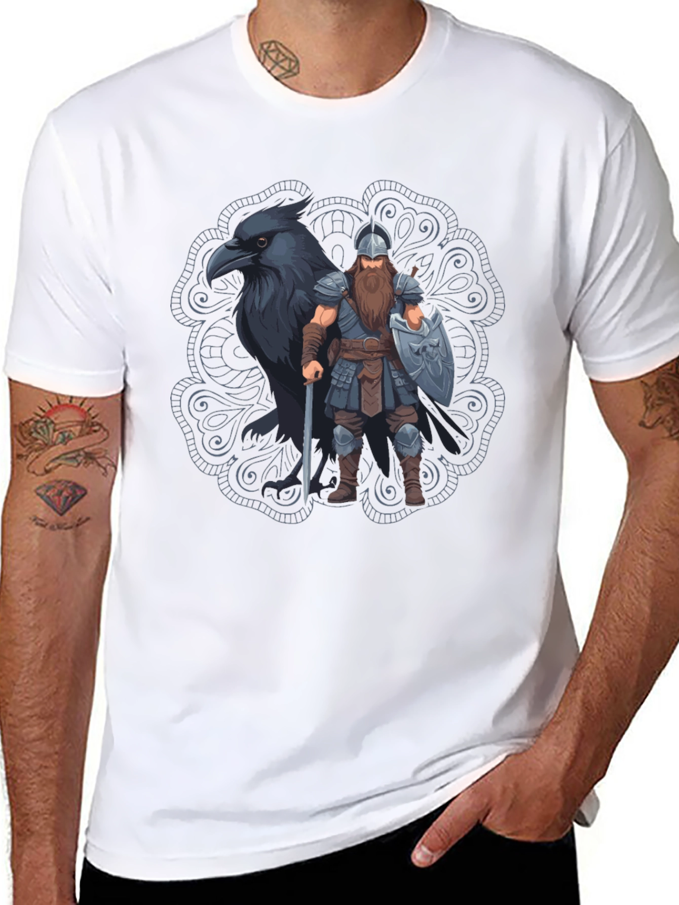Viking Raven Graphic T-Shirt - Norse Mythology Tee