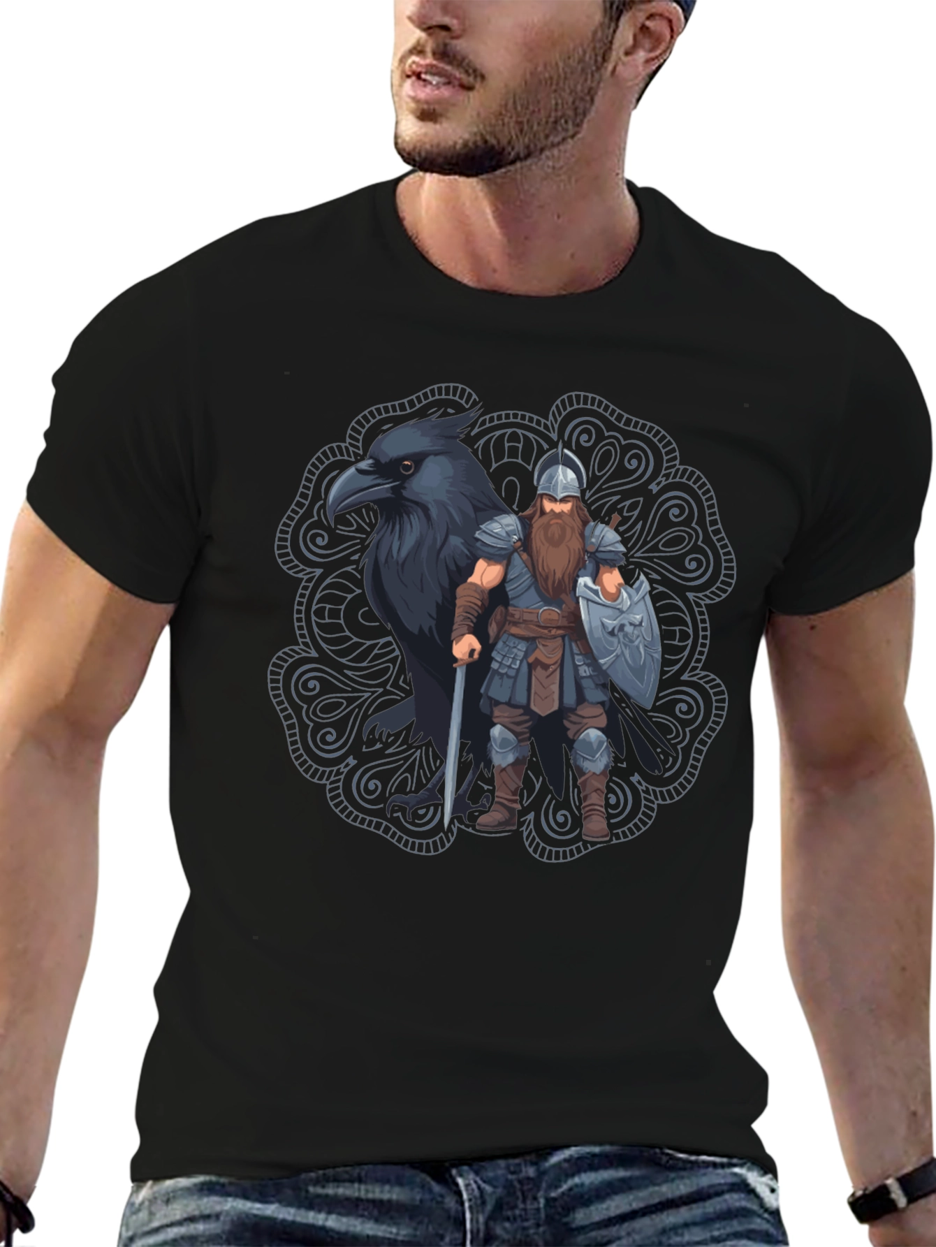 Viking Raven Graphic T-Shirt - Norse Mythology Tee