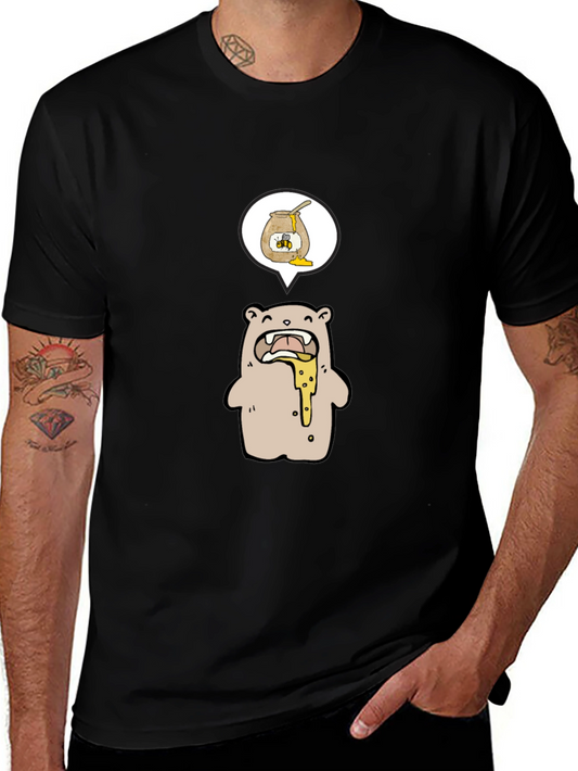 Honey Bear Cartoon Graphic Tee - Black