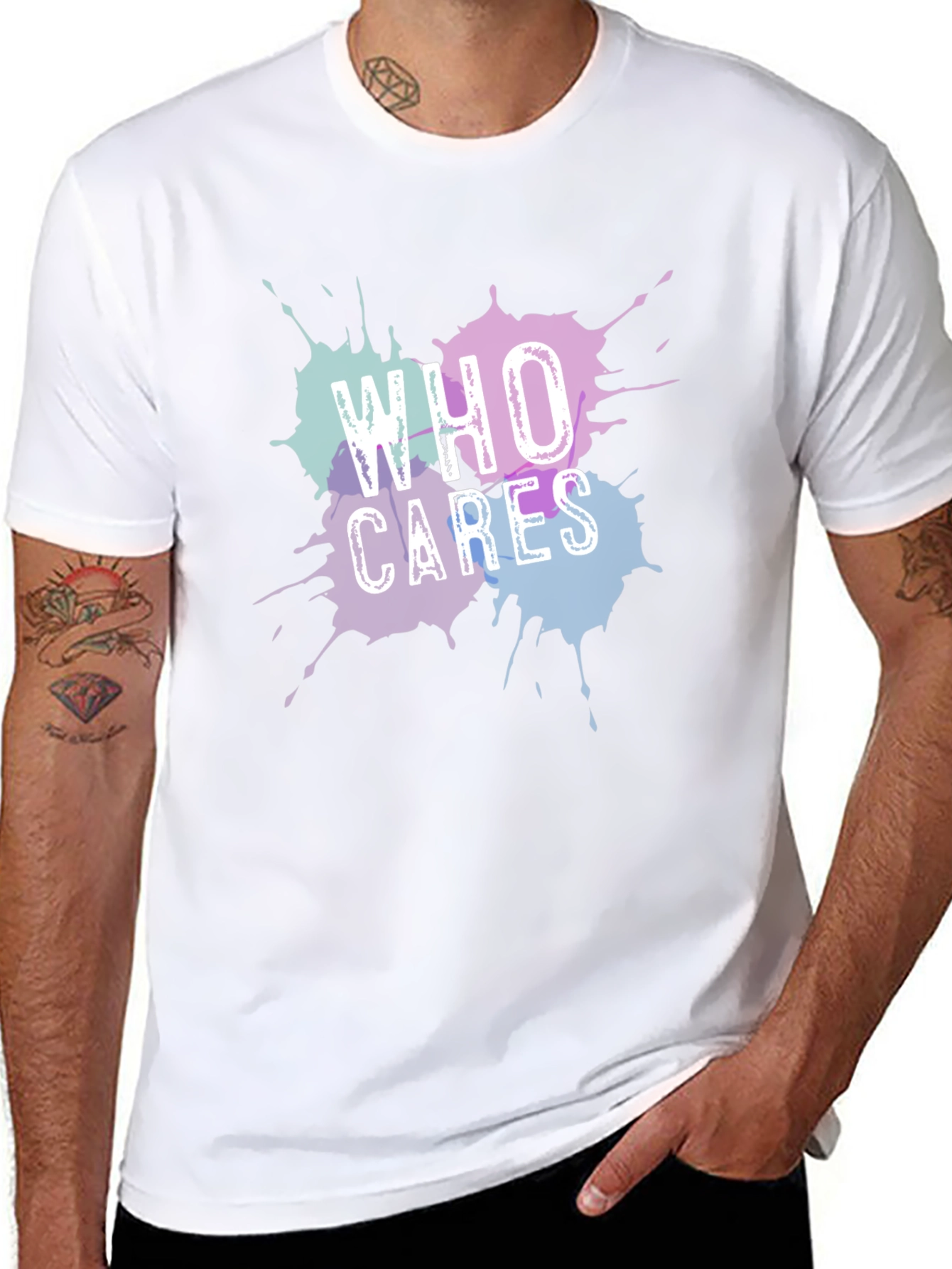 Who Cares Graphic Tee - Black Crew Neck T-Shirt