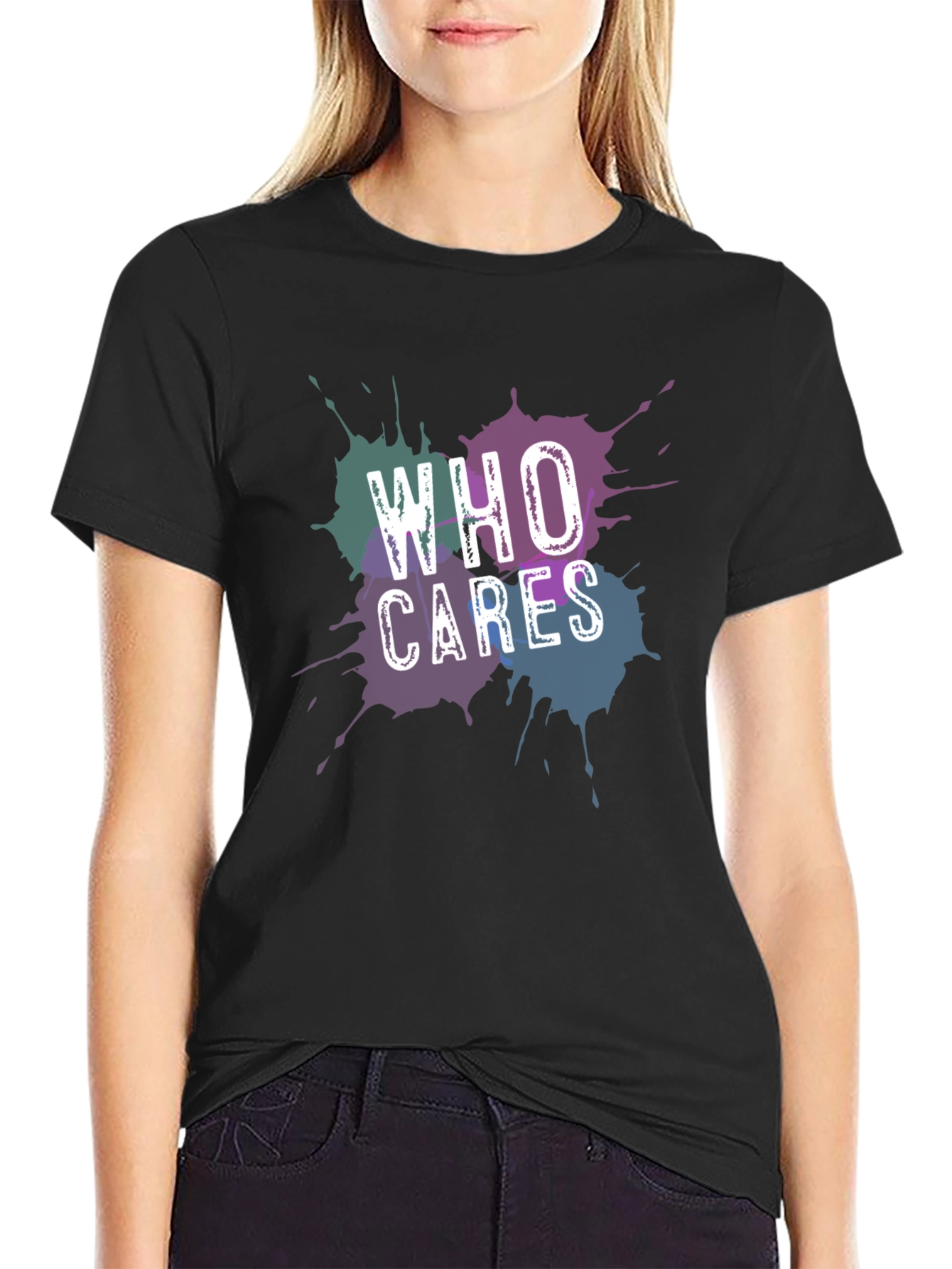 Who Cares Graphic Tee - Black Crew Neck T-Shirt