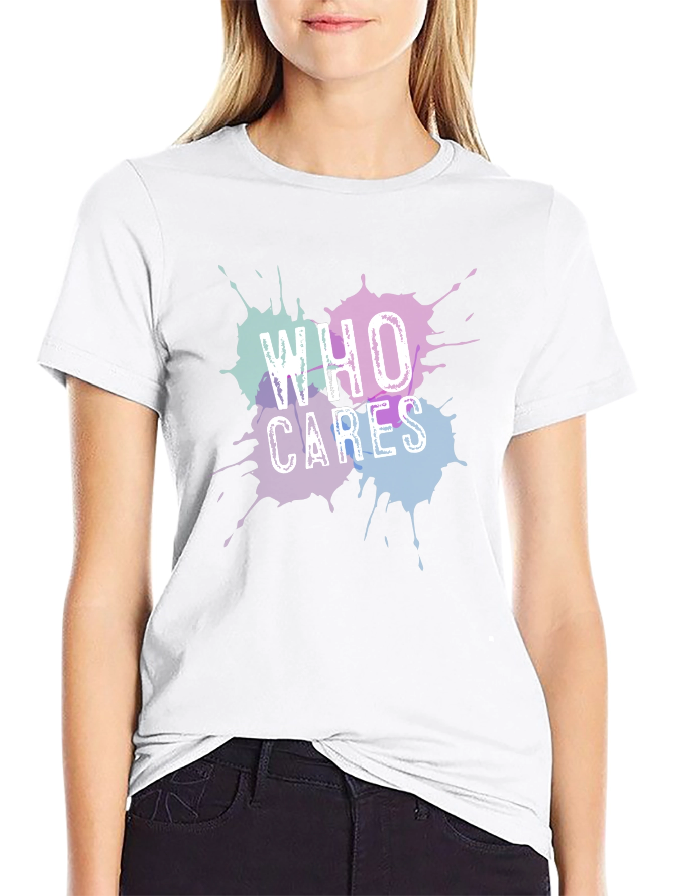 Who Cares Graphic Tee - Black Crew Neck T-Shirt